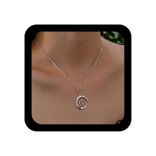 Image of Cybche Vintage Spiral Necklace Choker Silver Spiral Pendant Necklace Geometric Circle Swirl Necklaces Minimalist Thin Chain Jewelry for Women
