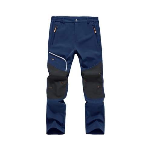 Image of Tansozer Men's Waterproof Softshell Fleece Lined Outdoor Walking Trousers Warm Hiking Ski Pants with Zip Pockets Blue 34