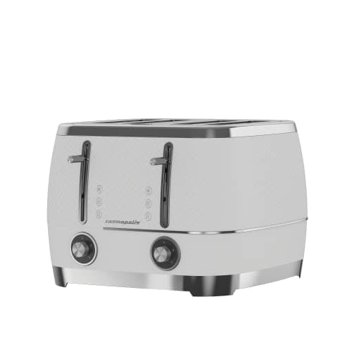 Image of BEKO Cosmopolis Toaster TAM8402CR, Retro cream Chrome Teal Design, Extra Wide Slot 4-Slice Toaster, Includes Defrost, Reheat And Cancel Functions