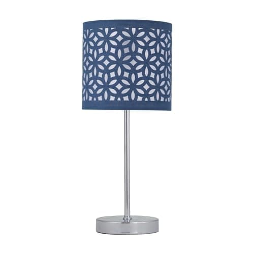 Image of firstchoicelighting Polished Chrome Touch Operated Table Lamp or Bedside Light, Modern Design, Navy Blue Cut Out Shade, Height 35cm, LED Compatible