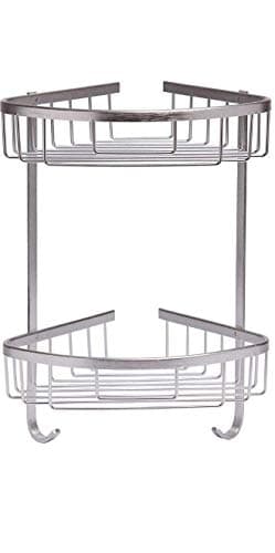 Image of Optimal Products RUST FREE STAINLESS STEEL SHOWER CADDY RACK BATHROOM ORGANIZER CORNER SHELF & HOOKS (2-TIER STAINLESS STEEL CADDY)