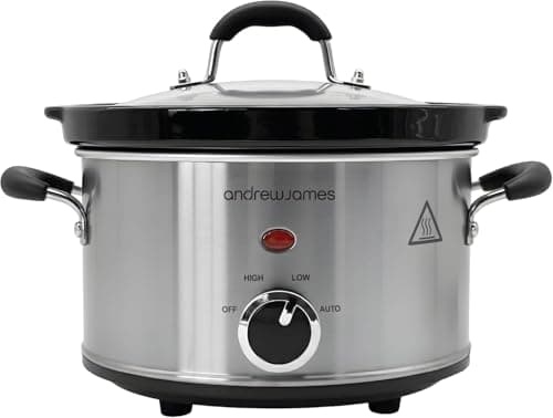 Image of Andrew James 1.5L Slow Cooker - Roast-to-Rest – Compact Small Slow Cooker for 1–2 People with Oven-Proof Ceramic Pot, Easy-Clean Design, 3 Heat Settings & Glass Lid – Make Sauces, Soups & Small Meals