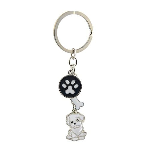 Image of BbearT Dog Keychain, Cute Bichon Frise Keyring, Small Metal Keyfob Key tags, White, Unisex