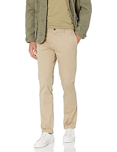 Image of Amazon Essentials Men's Skinny-Fit Washed Comfort Stretch Chino Trousers, Light Khaki Brown, 34W / 30L