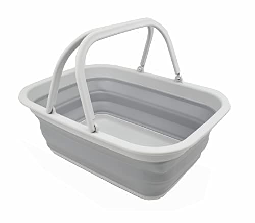 Image of SAMMART 9.2L Collapsible Tub with Handle - Portable Outdoor Picnic Basket/Crater - Foldable Shopping Bag - Space Saving Storage Container (Grey, 1)