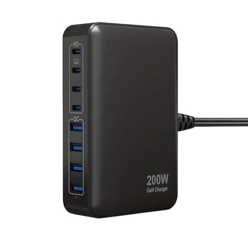 Image of Kitbox Multi USB C Charger 200W 8-Port Desktop USB Charging Station with 4 USB-C & 4 USB-A Ports, 65W PD PPS GaN Fast Charger for iPad Pro,for iPhone 16 Pro max/15/14/13/12, Samsung, Motorola etc