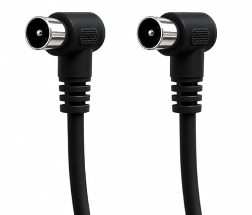 Image of electrosmart 1.5m Black Male Coax Plug to Male Coax Plug TV Aerial Cable with 90 Degree Right Angled Connector – Length: 1.5m