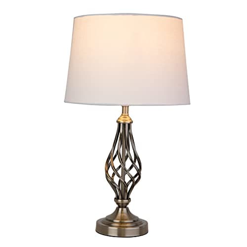 Image of Lighting Supermarket Queenswood Traditional Barley Twist Table Lamp with Ivory Linen Drum Shade - Antique Brass