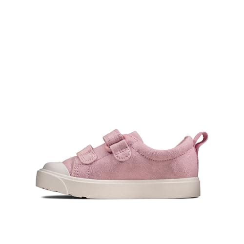 Image of Clarks Girl's City Bright T Low-Top Sneakers, Pink Canvas, 4.5 UK