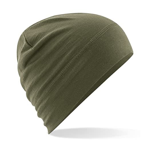 Image of Beechfield - B370 Military Green Merino Wool Beanie Hat - Unisex Winter Hat, Lightweight Performance and One Size Beenie Hat - Double Layer - Made of 100% Merino Wool