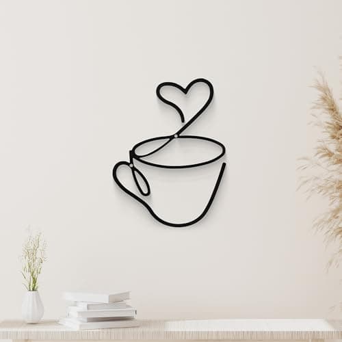 Image of ZAYIO Black Metal Wall Art Coffee Cup Sign, Elegant Coffee Bar Accessories and Modern Kitchen Decoration Piece, Metal Accent for Café or Dining Room, Stylish Home Decor for Café Station Display (A)