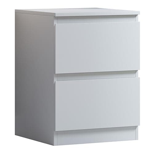 Image of FWStyle 2 Drawer Bedside Cabinet Matt White Modern Nightstand Bedroom Furniture with Deep Drawers Chamfered Fronts Scratch and UV Resistant Finish W40 x H55 x D40cm