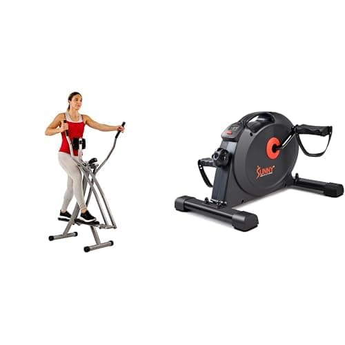 Image of Sunny Health & Fitness Elliptical Cross Trainer w/LCD Monitor, Air Walker Exercise Machines + Under Desk Dual Function Smart Mini Arm & Leg Pedal Exerciser Cycle Bikes with SunnyFit App