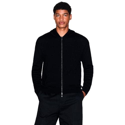 Image of Armani Exchange Men's Cozy, Long Sleeve Back Logo Patch Hood, Cardigan Sweater, Black, XL, Black, XL