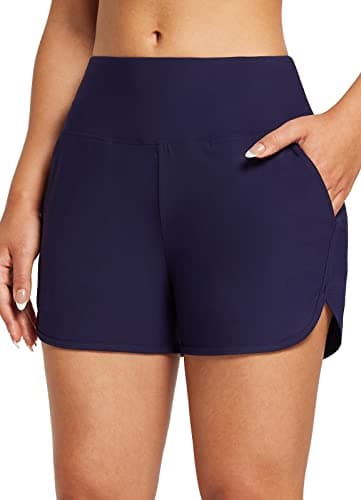 Image of baleaf Swim Shorts Womens Tummy Control High Waisted Swimming Board Shorts with Pockets Liner Quick Dry 3'' UPF 50+ Navy M