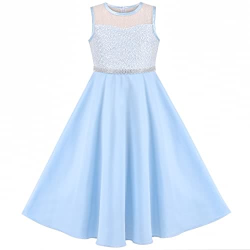 Image of Sunny Fashion Girls Dress Blue Rhinestone Chiffon Bridesmaid Dance Party Maxi Gown Age 8 Years