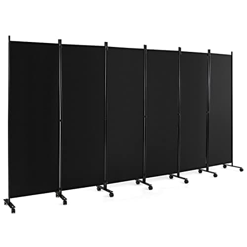 Image of Multigot 1/3/4/6 Panel Room Divider, Folding Wall Privacy Screen Protector, Movable Partition Privacy Separator for Living Room Bedroom Office (Black, 6 Panels: 335 x 30 x 172cm)