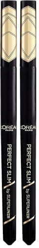 Image of L'Oréal Paris Eyeliner with precise felt tip for the perfect eyeliner and irresistible eye make-up, super liner, perfect slim, no. 1 intense black, pack of 2