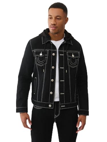 Image of True Religion Men's Jesse Trucker Hoodie Jacket, Black, L