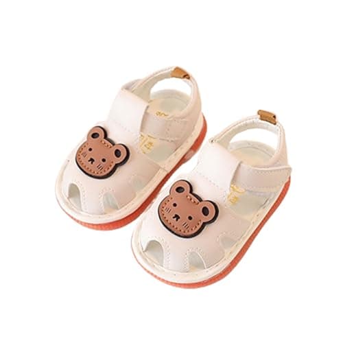 Image of Barbotimer Baby Boys Girls Summer Squeaky Sandals Infant Open Toe Flat Anti Slip Shoes Baby First Walker Shoes Cute Bear Baby Shoes (White, 18-24 Months)