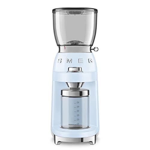 Image of Smeg CGF01PBUK Coffee Grinder, Aluminium Construction, 50's Retro Style, 8 Programme Settings and 3 Grinding Grades, Pastel Blue
