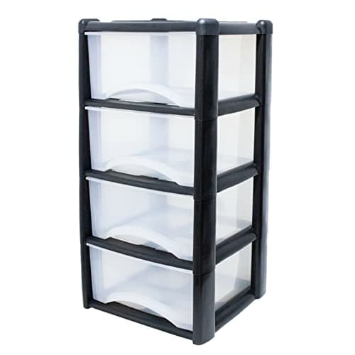 Image of Neat 4-in-1 Space-Saving Office & Home Plastic Storage Drawers - Durable Black/Clear Drawers - H80cm x L39cm x W39cm