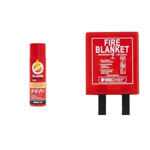 Image of Firechief Flamebuster 500ml All in 1 Fire Extinguisher and Firechief BPR1/K100-P Fire Blanket, Rigid Case, 1.1 m x 1.1 m, Red - Ideal for Homes and Kitchens