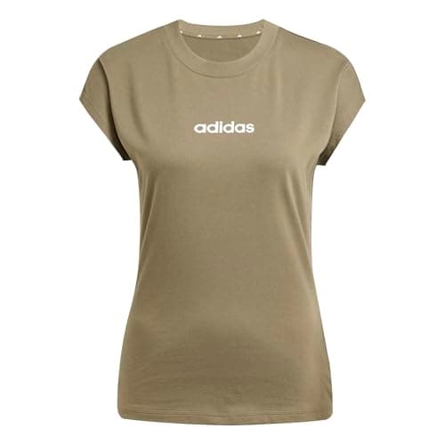 Image of adidas Women's Essentials Linear Cotton Shirt, Olive strata/White, M