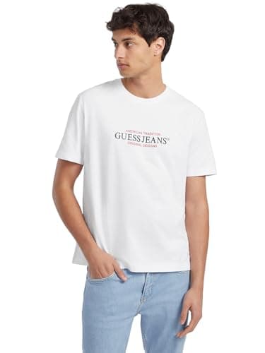 Image of GUESS Mens American Tradition T-Shirt (UK, Alpha, L, Regular, Regular, White)