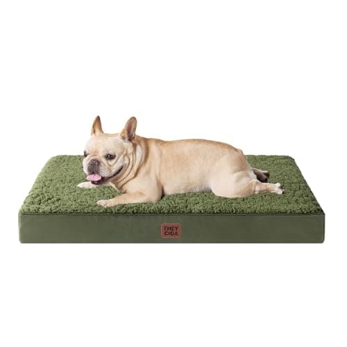 Image of EHEYCIGA Orthopedic Dog Bed Medium Washable, 76x51x9cm, Dog Beds Mattress for Crate with Removable Cover, Pet Bed Cushion with Anti-Slip Bottom, Dark Green