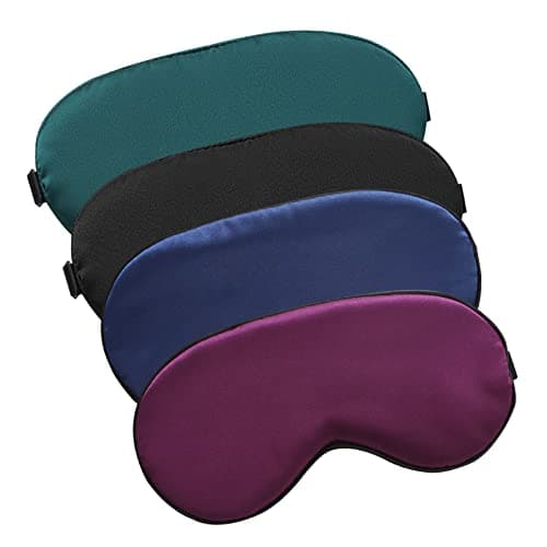 Image of TSHAOUN 4 Pieces Sleep Mask, Silk Sleeping Eye Masks for Women Men Children, Soft Eye Mask for Sleeping, Blackout Eye Mask with Adjustable Strap, Eye-Cover Blindfold for Night,Travel,Nap (4 Colors)