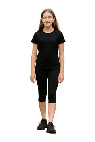 Image of PopCouture Girls Premium Dance & Gymnastics Sports Activewear 3/4 Leggings Black 4-5 Years