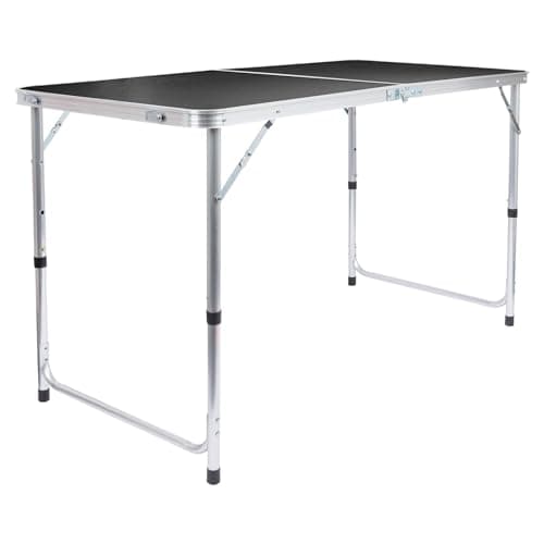 Image of Harbour Housewares 120cm (4ft) Height Adjustable Aluminium Folding Picnic Table - Black - 1x 4-Seater Foldable Portable Outdoor Garden Patio Camping BBQ Dining Trestle Furniture