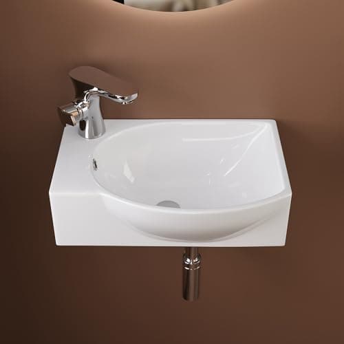 Image of Wall Mounted Cloakroom Basin, DeerValley Ceramic Bathroom Wash Basin with Overflow and Tap Hole - 40 x 28 x 14.5cm