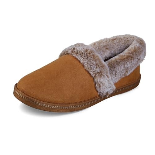 Image of Skechers Women's Cozy Campfire - Team Toasty Low Top Slippers, Brown Chestnut Microfiber Suede Faux Fur Line Csnt, 5 UK