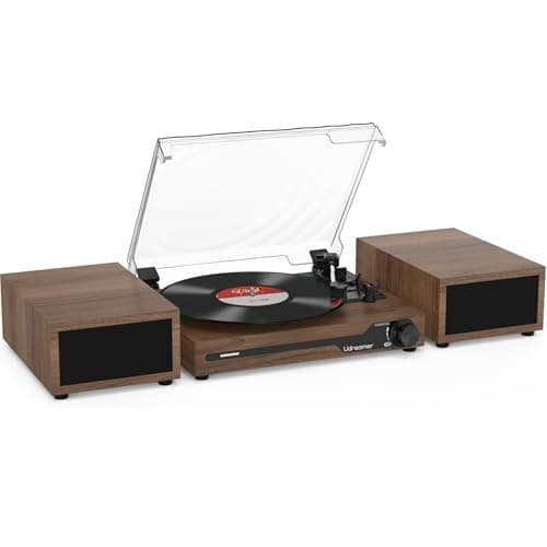 Image of Udreamer Record Player with 2 Dual Stereo Speakers, Vintage Turntable Bluetooth 5.3 Supports 3 Speed, AUX-in, RCA Line, USB, Wireless Playback, Coffee
