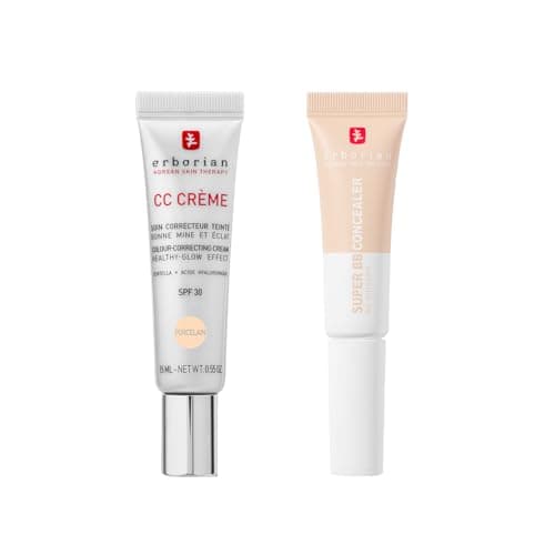 Image of Erborian - CC Cream with Centella Asiatica Porcelain 15 ml - Color Correcting Cream + Super BB Concealer Ivory 10 ml - High-Coverage Treatment Concealer Enriched