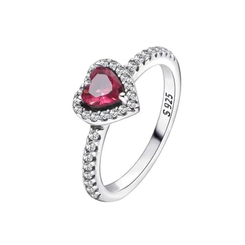 Image of TOFBS 925 Sterling Silver Rings for Women Red Sublime Heart Diamond Ring Sparking Cubic Zirconia Ring Tennis Jewelry Hypoallergenic Promise Ring Gifts for Girls Couples Birthday (T1/2)