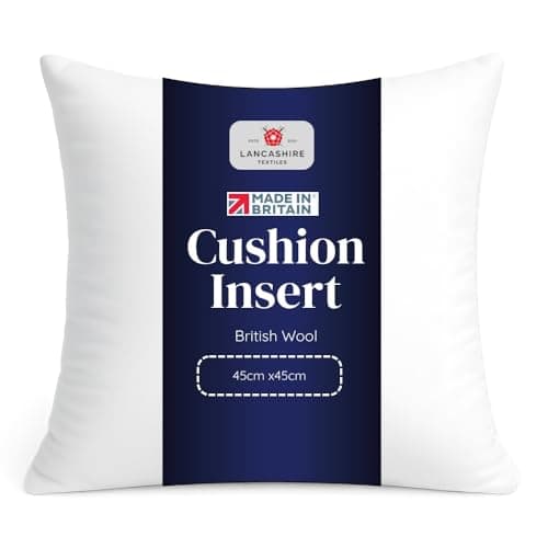 Image of Lancashire Textiles British Wool Cushion Insert 18x18 Inch (45x45cm) – Natural Wool Filled Cushion Pad with Cotton Cover, Hypoallergenic Sofa & Bed Pillow Inner, Made in UK