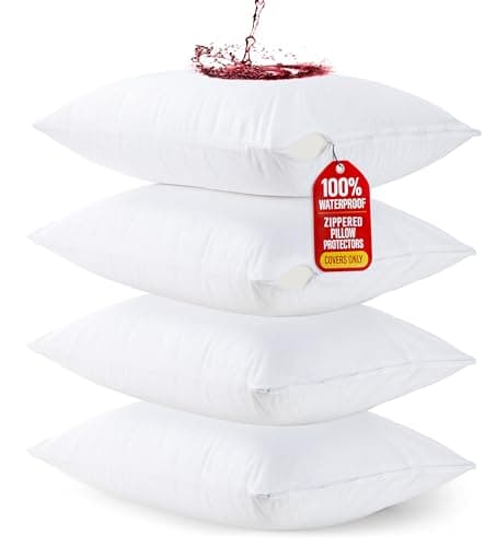 Image of Utopia Bedding Waterproof Zippered Pillow Protectors (Size - 50 x 70 cm) - Pack of 4 - Anti Bed Bug and Dust Mite Proof Pillow Encasement