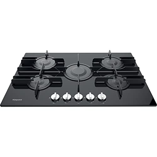 Image of Hotpoint 75cm 5 Burner Gas on Glass Gas Hob with Vertical Flame - Black