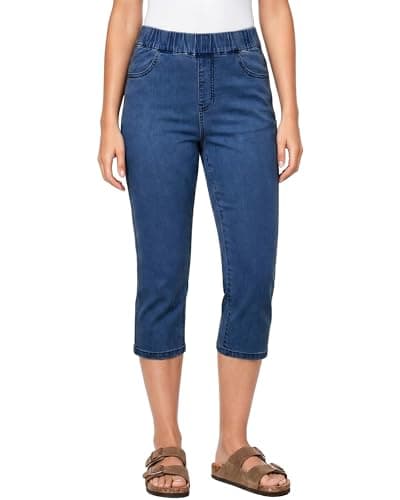 Image of Vetinee Crop Jeans Pull On Jeans for Women UK Darkness Blue Size XX-Large Fits UK 24-26