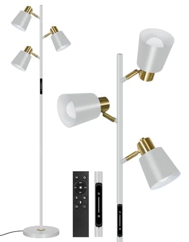 Image of OUTON LED Tree Floor Lamp 36W, Dimmable Modern Floor Light with 4 Color Temperature, Remote & Touch Control, 1 Hour Timer, 3 Rotating Standing Lamp for Reading Living Room Bedroom Office, Silver Grey