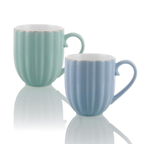 Image of ANZHAN Coffee Cups 350ml with Handle Set of 2, White Ceramic China Mugs for Espresso Tea Macchiato Cappuccino Smoothie Matcha Milk Latte Juice, Tea Mug for Homes cafes Offices (350, Pumpkin)