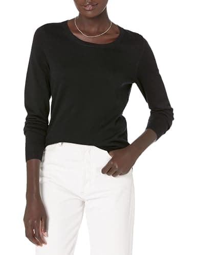 Image of Amazon Essentials Women's Long-Sleeve Lightweight Crewneck Jumper (Available in Plus Size), Black, M