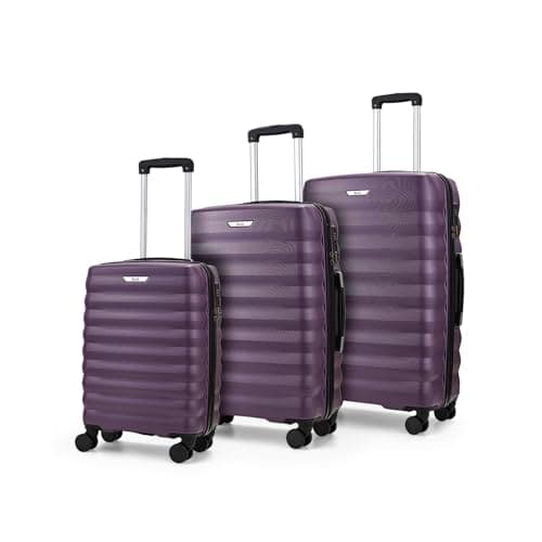 Image of Rock Berlin Set of 3 Hard Shell Suitcases in Purple - 360 Swivel-Wheels, Hard-Wearing ABS, Telescopic Handle & Combination Lock - Cabin, Medium & Large