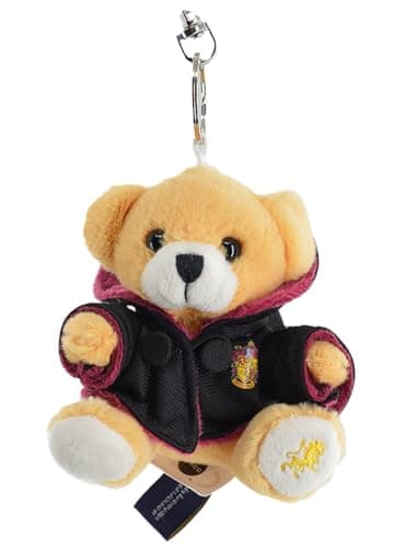 Image of GWCC Licensed Harry Potter House Plush Teddy Bear Keyring Keychain, Gryffindor, Slytherin, Ravenclaw, Hufflepuff with printed crest robe and Hedwig owl (Gryffindor)