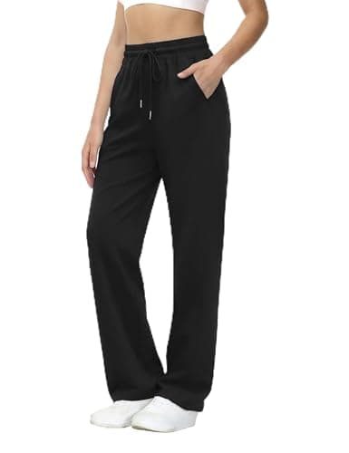 Image of Aseniza Women Jogging Bottoms Lady Joggers Tracksuit Bottoms with Pockets Straight Leg Ladies UK Gym Training Running Trousers Black-XL