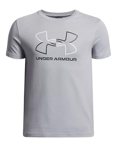 Image of Under Armour Boys' Global Line Foundation Short Sleeve, Super-Soft Boys' T-Shirt with Design, Graphic Tee for Sports and Casual Wear,Mod Gray Light Heather / / Black,YXL