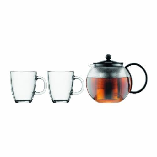 Image of Bodum 0.35 Litre 1.0 Litre Assam Set Tea Press with Stainless Steel Filter and 2 Mugs, K1805-01